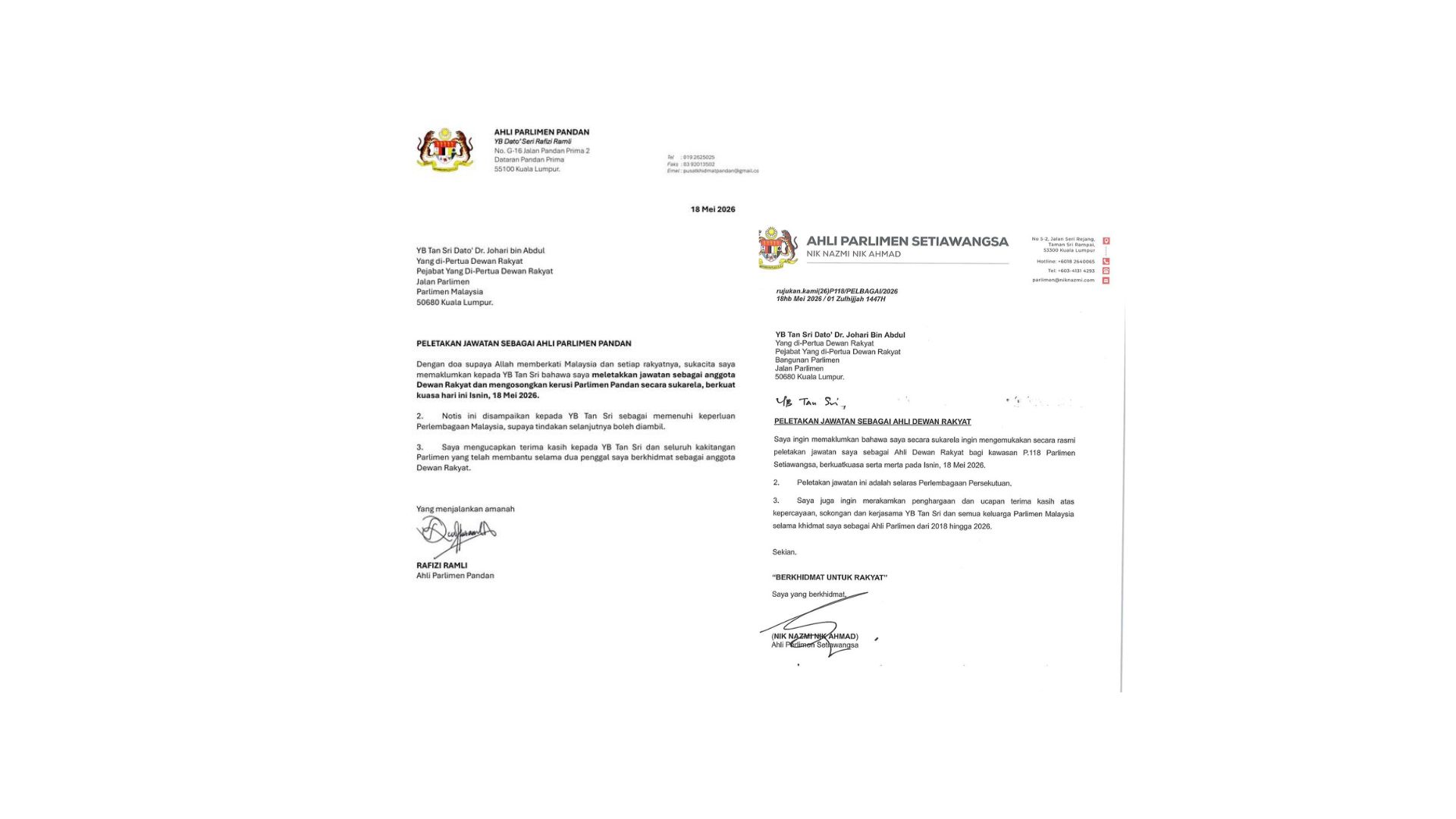 Rafizi Dan Nik Nazmi Mengosongkan Kerusi Ahli Parlimen Kuat Kuasa Hari Ini