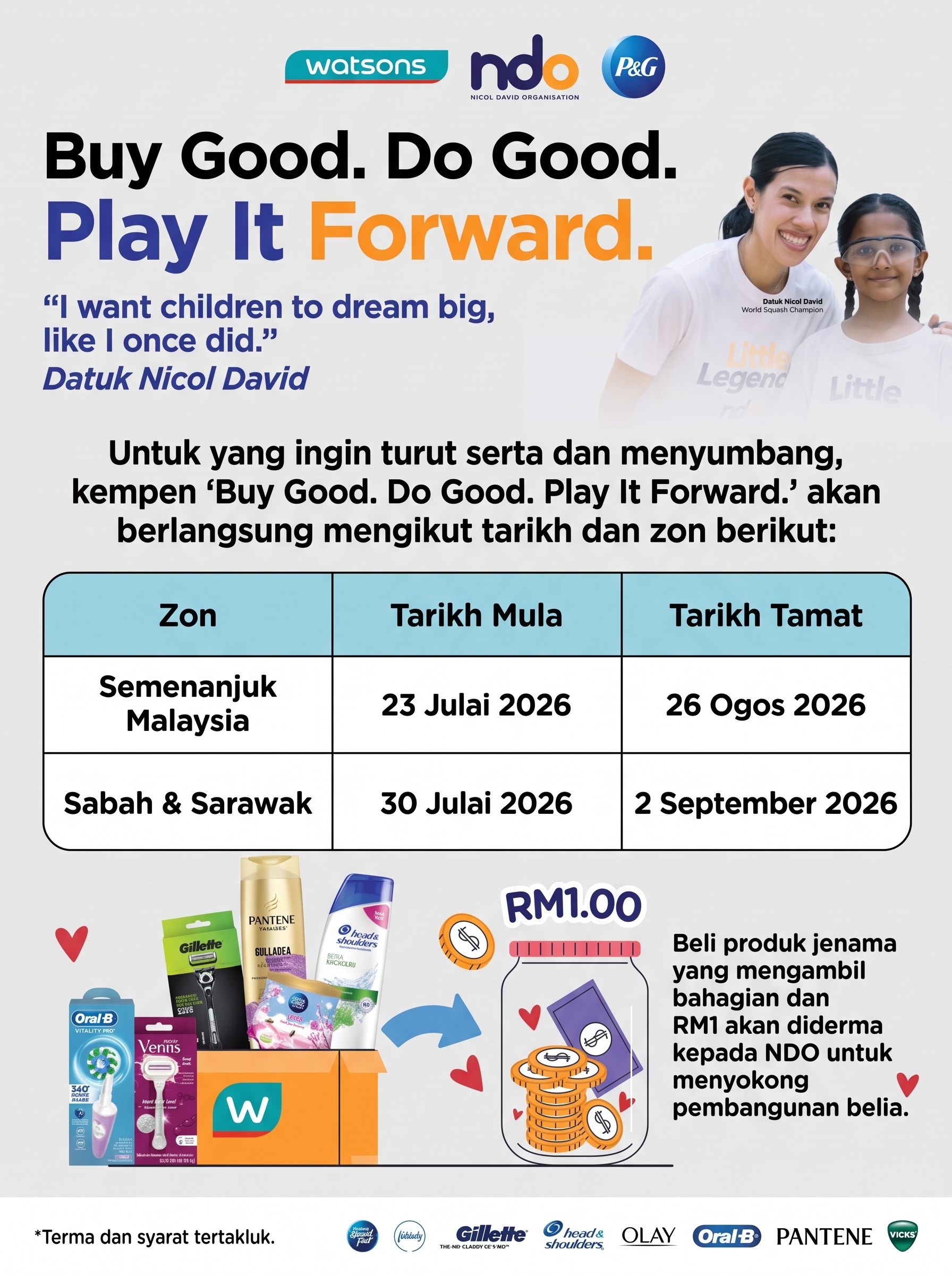 Mahu Lahirkan Generasi Sihat, Datuk Nicol David Hargai Sokongan P&G Dan Watsons Malaysia