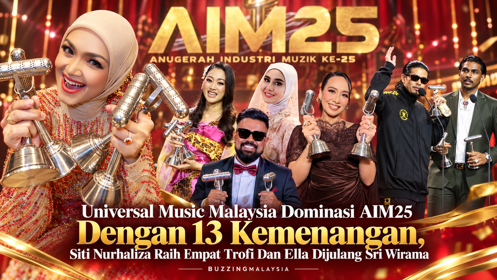 UMMY Kuasai AIM25: 13 Kemenangan, Siti Nurhaliza Raih Empat Trofi, Ella Dijulang Sri Wirama