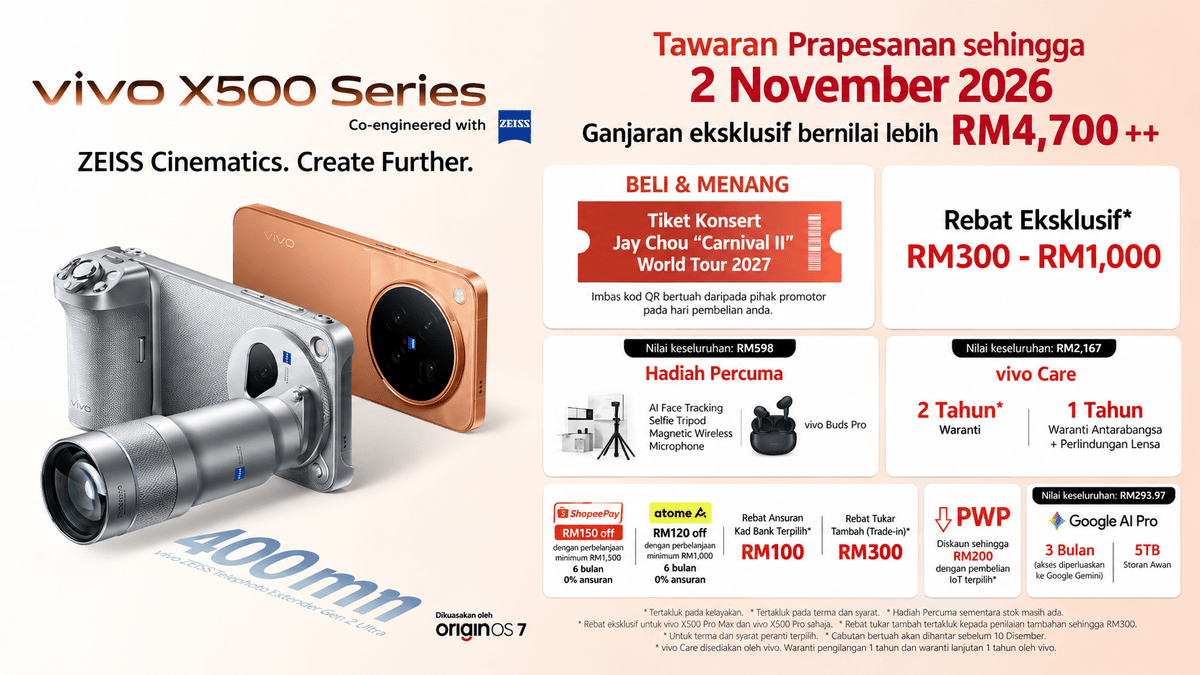 vivo X500 Series Dilancar Di Malaysia, Tampil Kamera ZEISS APO 200MP Dan Bateri Terbesar Siri X