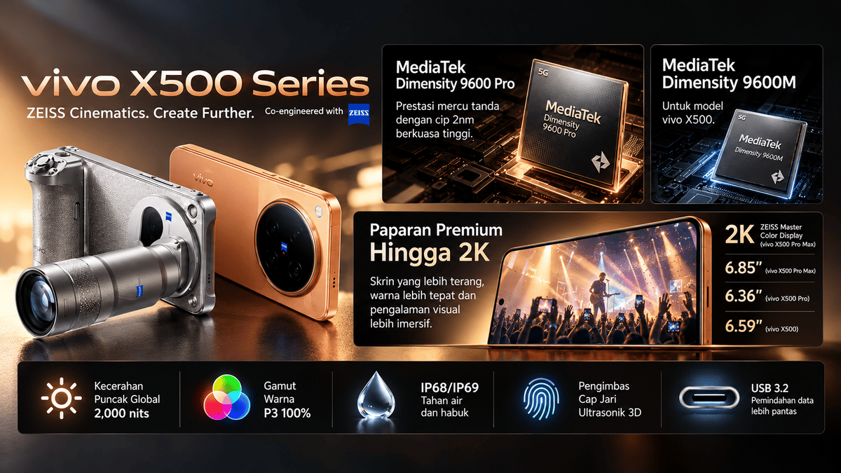 vivo X500 Series Dilancar Di Malaysia, Tampil Kamera ZEISS APO 200MP Dan Bateri Terbesar Siri X